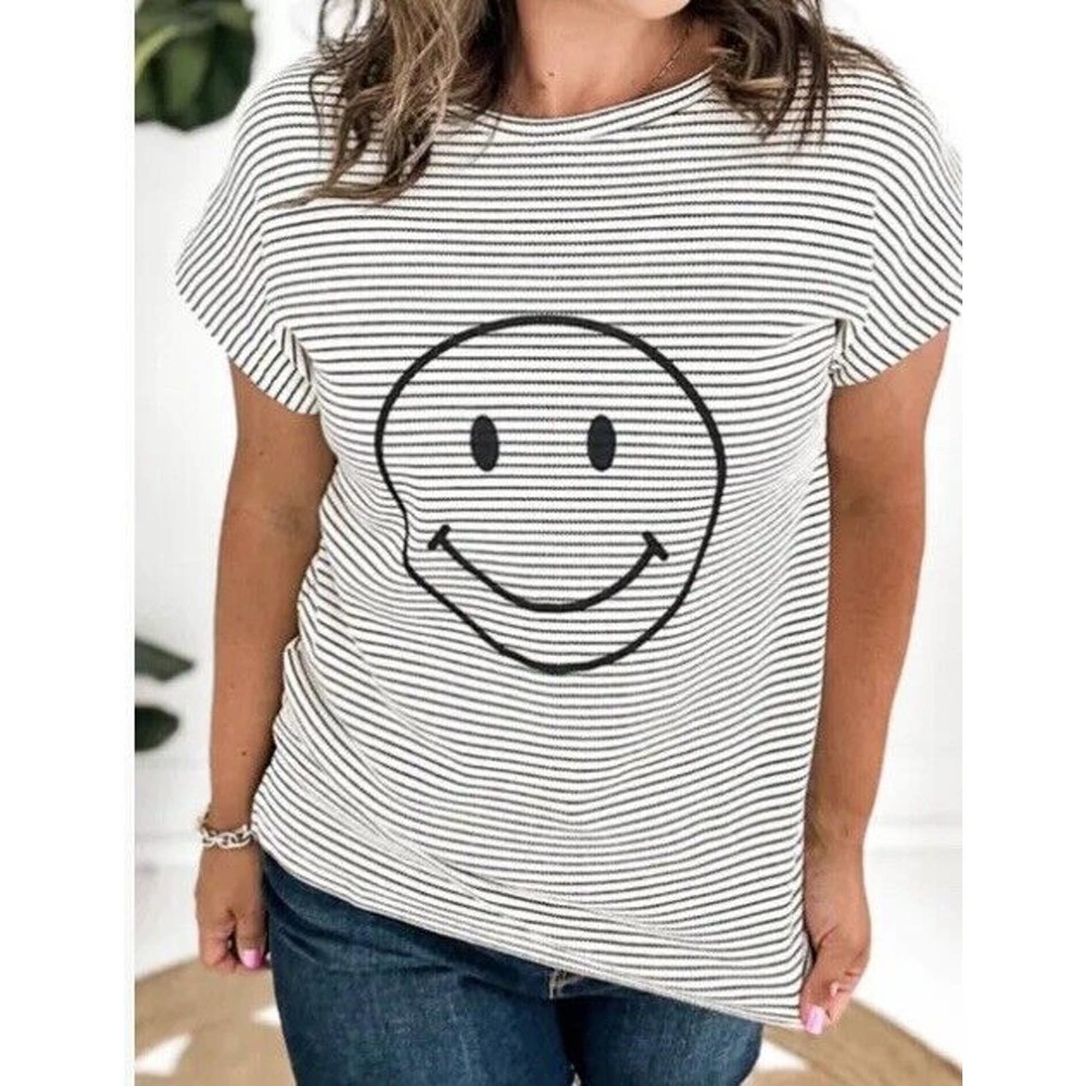 Hayden Smiley Face Striped Tee Shirt Size L